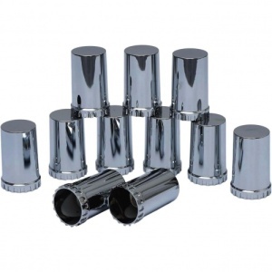 TR614 |  10pc Chrome - Cylinder Lug Nut Covers, 33mm, Semi Trucks